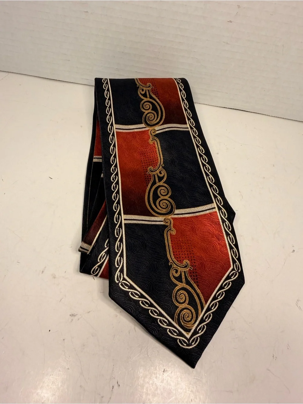 Giorgio Brutini Black and Red Abstract Swirl Pattern Silk Necktie